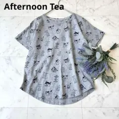 美品 アフタヌーンティー 猫 ネコ Tシャツ 半袖 カットソー M 総柄 猫柄のサムネイル
