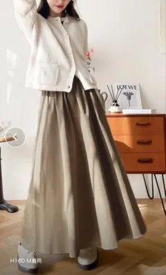 【美品】クラシカルエルフ フレアロングスカート ベージュ L ウエストゴム