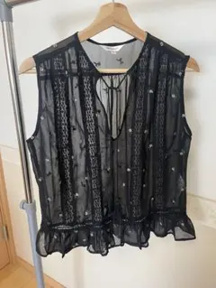 moussy小花刺繍チュールノースリーブ 透け感