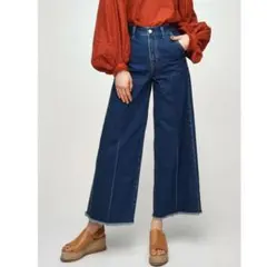 マウジー ワイドレッグ デニムパンツ Gパン W24 カットオフ デニム ワイド