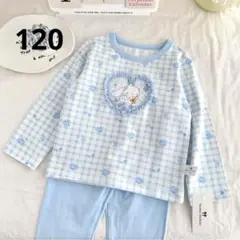 女の子可愛いチェック柄パジャマセット　キャラクター付き　120 綿