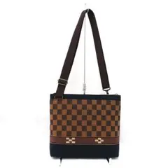 MINSAH】美品 石垣島 あざみ屋 ミンサー織り ショルダーバッグ 紺×茶 