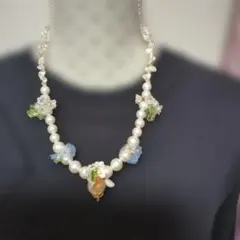 極美品 シルバー925 淡水パール フラワーネックレス パールのお花