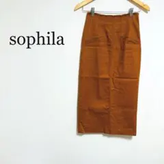 ソフィラ　ミモレ丈スカート　Sサイズ　ブラウン　リネン　オシャレウォーカー