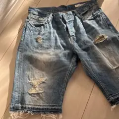 メンズ ダメージ デニム ショート パンツ 短パン ヤリラフィー アズール 夏服のサムネイル