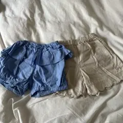 ハッカキッズ　フリル付きハーフパンツ 2点セット (青・ベージュ)