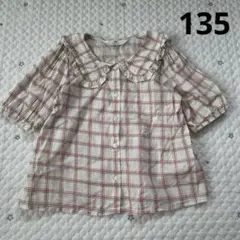【6186】H&M チェック柄 半袖シャツ　135cm 8-9Y 襟付き