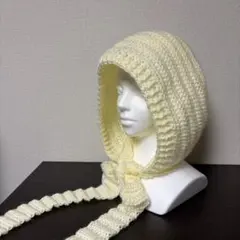 バラクラバ ボンネット マフラー付き ハンドメイド アイボリー