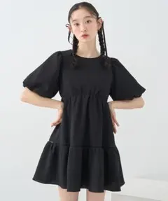 earth music&ecology バックリボンパフスリーブミニワンピース