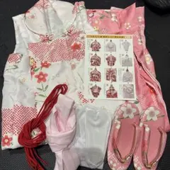 七五三用着物セット 白赤花柄 草履付き