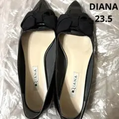 DIANA ダイアナ ブラック 黒 リボン エナメル パンプス フラットシューズ