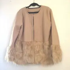 ☆美品☆ ノーカラージャケット ベージュ フリースファー