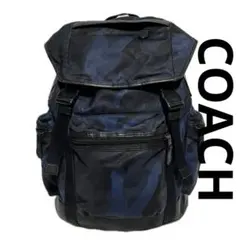 COACH リュック カモフラ 迷彩 ネイビー ナイロン レザー コーチ C95