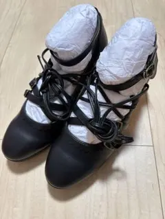 しまむら×くる実コラボ レースアップパンプス ブラック　Sのサムネイル