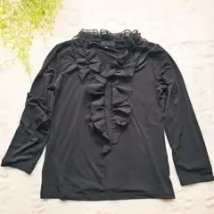 【華やかフリル】N.Y.OU エヌワイユー フリルネック カットソー L 黒