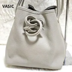 美品✨ ヴァジック ボンドミニ レザー 巾着 ハンドバッグ　手提げ グレージュ