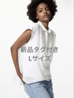 新品タグ付☆ユニクロ コットンシアーブラウス ホワイト L