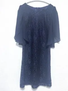 ネイビー レース フレア袖 ドレス　結婚式