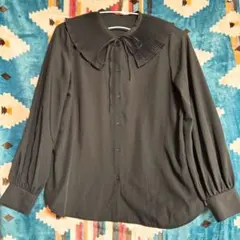 【美品】GU ブラック シャツ プリーツ襟 長袖