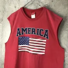 A4191古着　タンクトップ　赤　ノースリーブ　カットオフ　90s Y2K