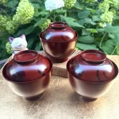 越前漆器　古代朱・うるし手作り　お椀3つのサムネイル