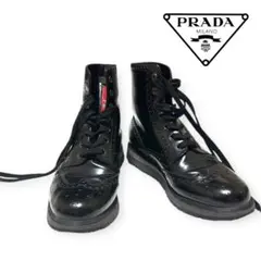 PRADA ウイングチップ ハイカット ブラック レザーブーツ 5 1/2