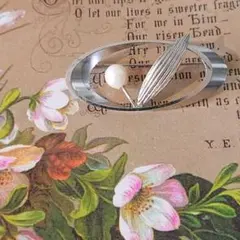 パール×シルバー透かし ヴィンテージ ブローチ No.1108