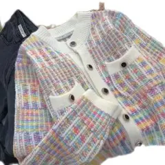 カーディガン 長袖 ボタン付きカラフルニット マルチカラー 長袖 秋冬