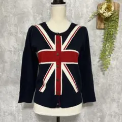 【ジーナシス】ユニオンジャック カーディガン ラウンドネック 国旗 手洗い可 F