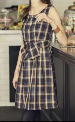 【値下】Tocco タターンチェック ウエストリボン ブラウンチェックワンピース