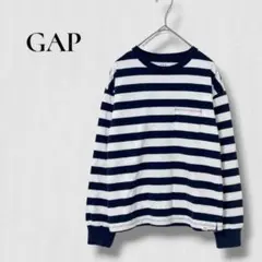 .美品✨GAP ボーダー ロンT 長袖カットソー　ポケット 綿　紺白 140