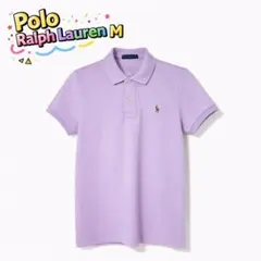 ラルフローレン スキニーポロシャツ Mサイズ 紫 刺繍ロゴ 洗濯済