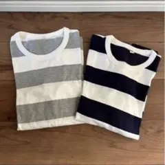 ユニクロ　太ボーダー　ロンT 2枚セット　ネイビー　グレー