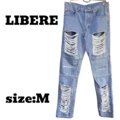 LIBERE リベーレ ダメージ加工 デニムパンツ ジップ M 2 ブルー 刺繍 