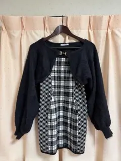 LIP SERVICE フェザーチェックアンサンブルワンピース 黒