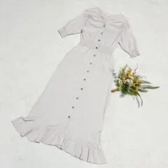 【ジーユー】2WAYリブフリルロングカーディガン ワンピース 5分袖 S ○