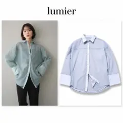 Lumier チュールレイヤードストライプシアーシャツ　サックスブルー　美品のサムネイル