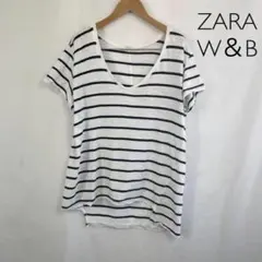 ザラ　ZARA W＆B アシンメトリー　ボーダー　半袖カットソー　白　黒　L