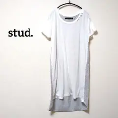 6-1【スタッド】◎日本製◎異素材切替チュニック　ロング丈Tシャツ　プルオーバーのサムネイル