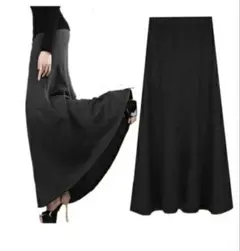 裏起毛 フレア ロングスカート タイトスカート 黒 Lサイズ