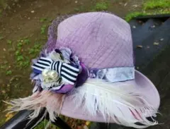 ハンドメイド薄紫色の装飾帽子　ハット　個性派　ヨーロッパヴィンテージ　コスプレ
