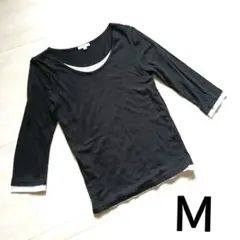 Ｍ　黒　ブラック　 Tシャツ 　薄手　重ね着風