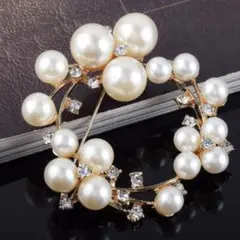 【ゴールド×パール】ブローチ　入学式　卒業式　高見えパールサークルブローチ★