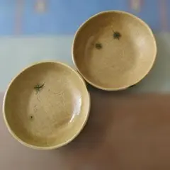 作家の器♡黄瀬戸釉草紋鉢♪丸皿♪取り皿♡2客
