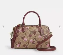 新作COACHコーチシグネチャーチェリー柄斜め掛けショルダーバック