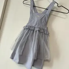 グレー フリル付きジャンバースカート エプロンワンピース