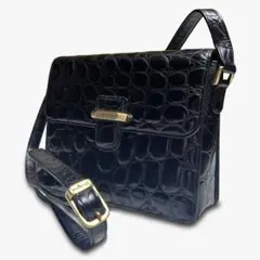 【美品】ショルダーバッグ クロコダイル ブラック ハンドバック ハンドバッグ