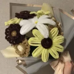 モールフラワーブーケ (黄、茶、白) 枯れないお花