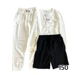 キッズ　子供服　150cm 白　スウェット　上下　黒　ハーフパンツ 3点セット