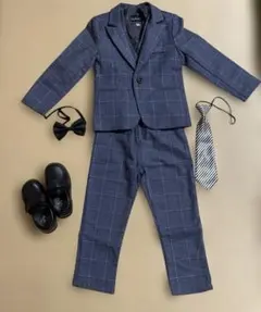 (79) 100サイズ フォーマルスーツ 6点セット チェック柄 入学式